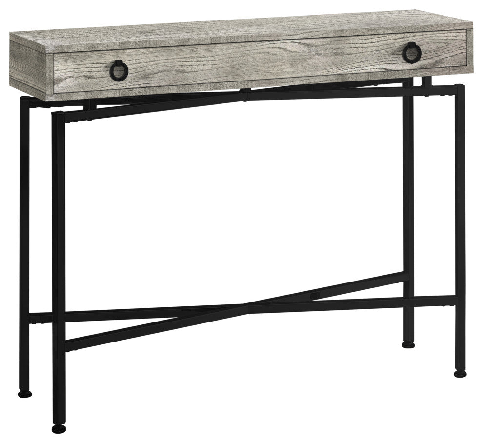 Accent Table, Narrow, Sofa, Storage Drawer, Metal, Laminate, Grey, Black