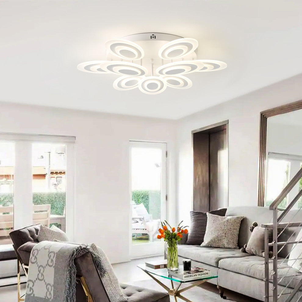Modern Matte White Flower Shape Semi Flush Mount Ceiling Lamp