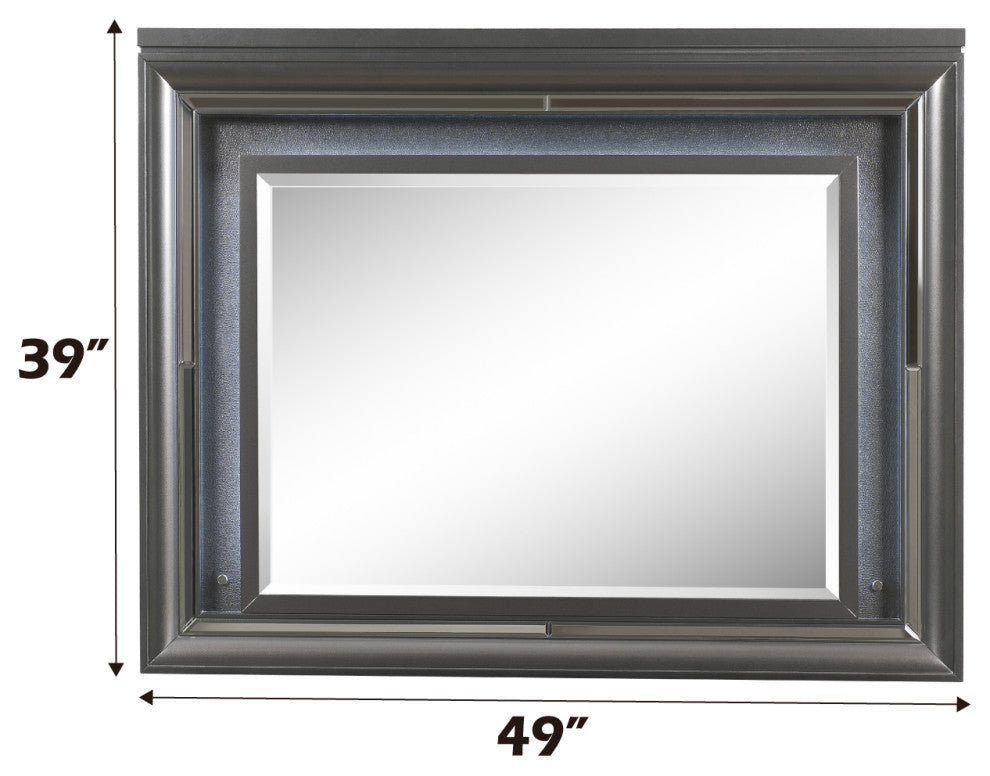 ACME Sawyer Mirror With LED, Metallic Gray