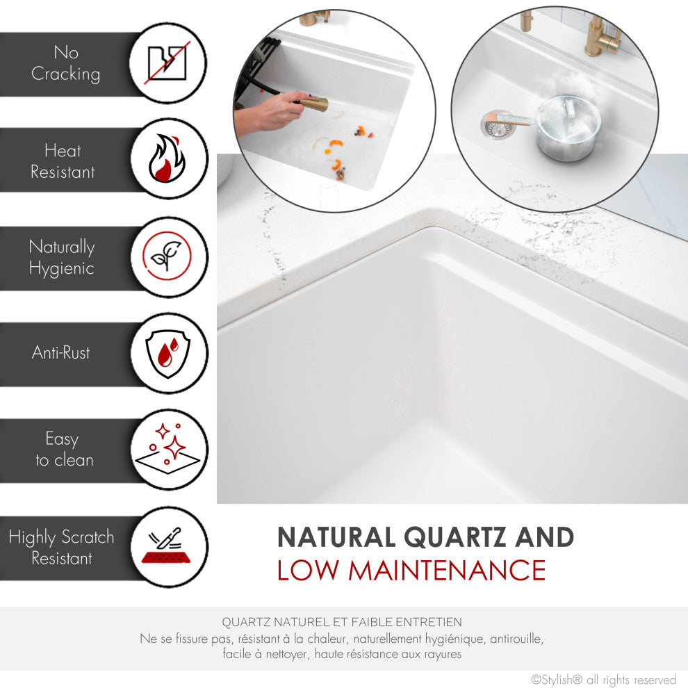 Stylish 28" Dual Mount Single Bowl White Granite Kitchen Sink
