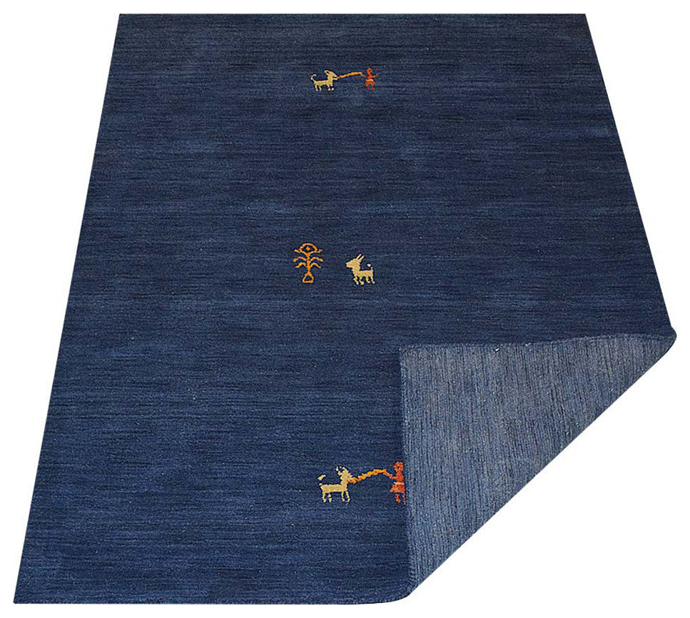 HAND KNOTTED LOOM WOOL ECO-FRIENDLY AREA RUGS - Rectangle, Navy, Contemporary
