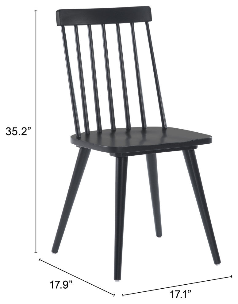 Side Dining Chair, Set of 2, Wood, Black, Mid Century Bar Kitchen Cafe Bistro