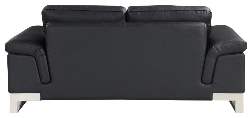 2-Piece Indoor Black Italian Leather Five Person Seating Set