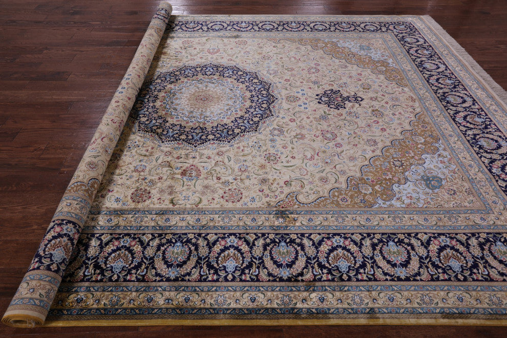 9' 0" X 12' 0'' High End Persian 100% Silk Hand Knotted Rug Q4791