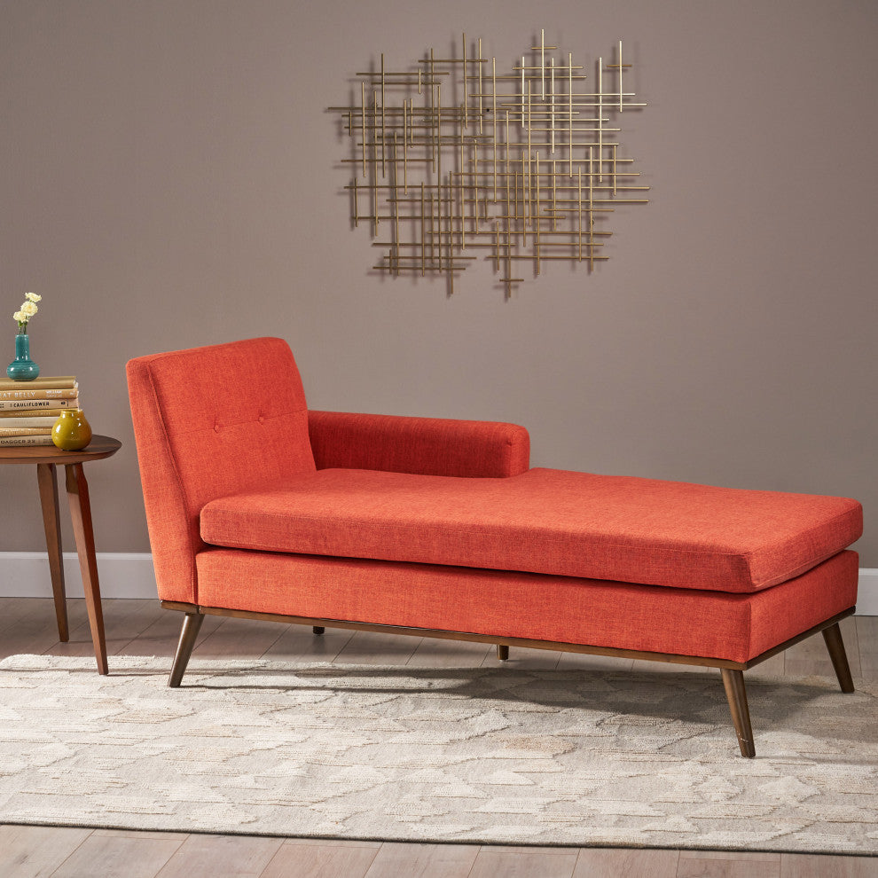 GDF Studio Sophia Mid-Century Modern Fabric Chaise Lounge, Muted Orange