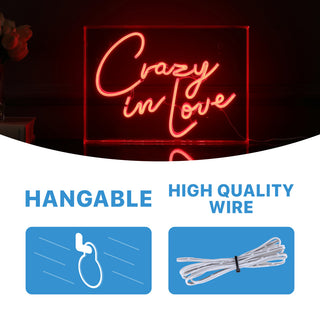 Crazy, Love 14" X 10" Acrylic Box USB Operated LED Neon Light, Red
