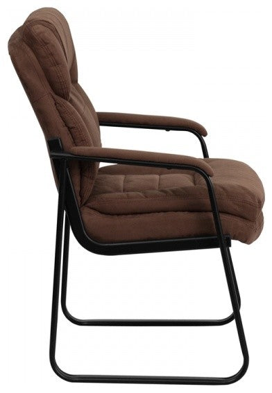 Brown Microfiber Executive Side Reception Chair With Sled Base