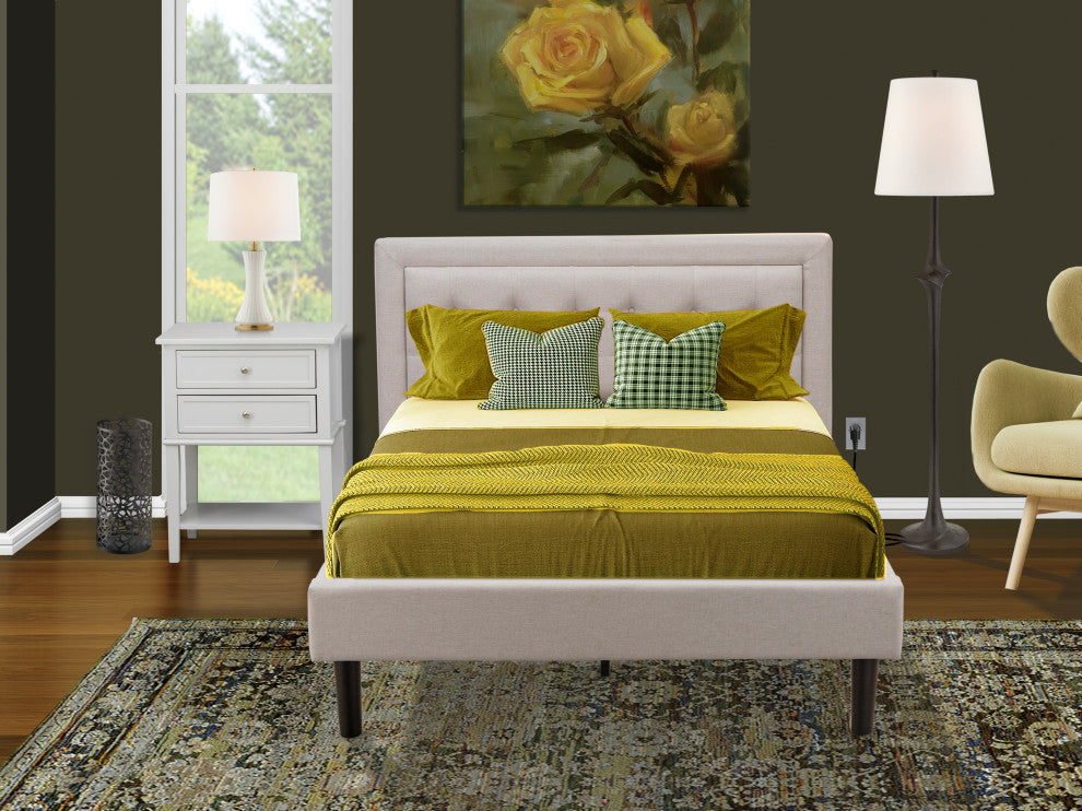 2-PiecePlatform Bedroom Set, 1 Full Size Bed Frame, Night Stand, Mist Beige