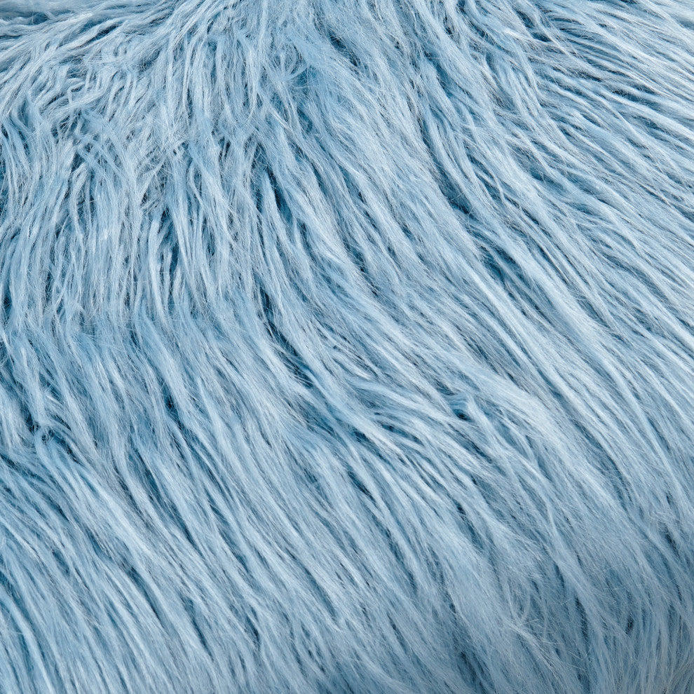 Mongolian Fur Ottoman, Forget Me Not, 19''x13''x17''