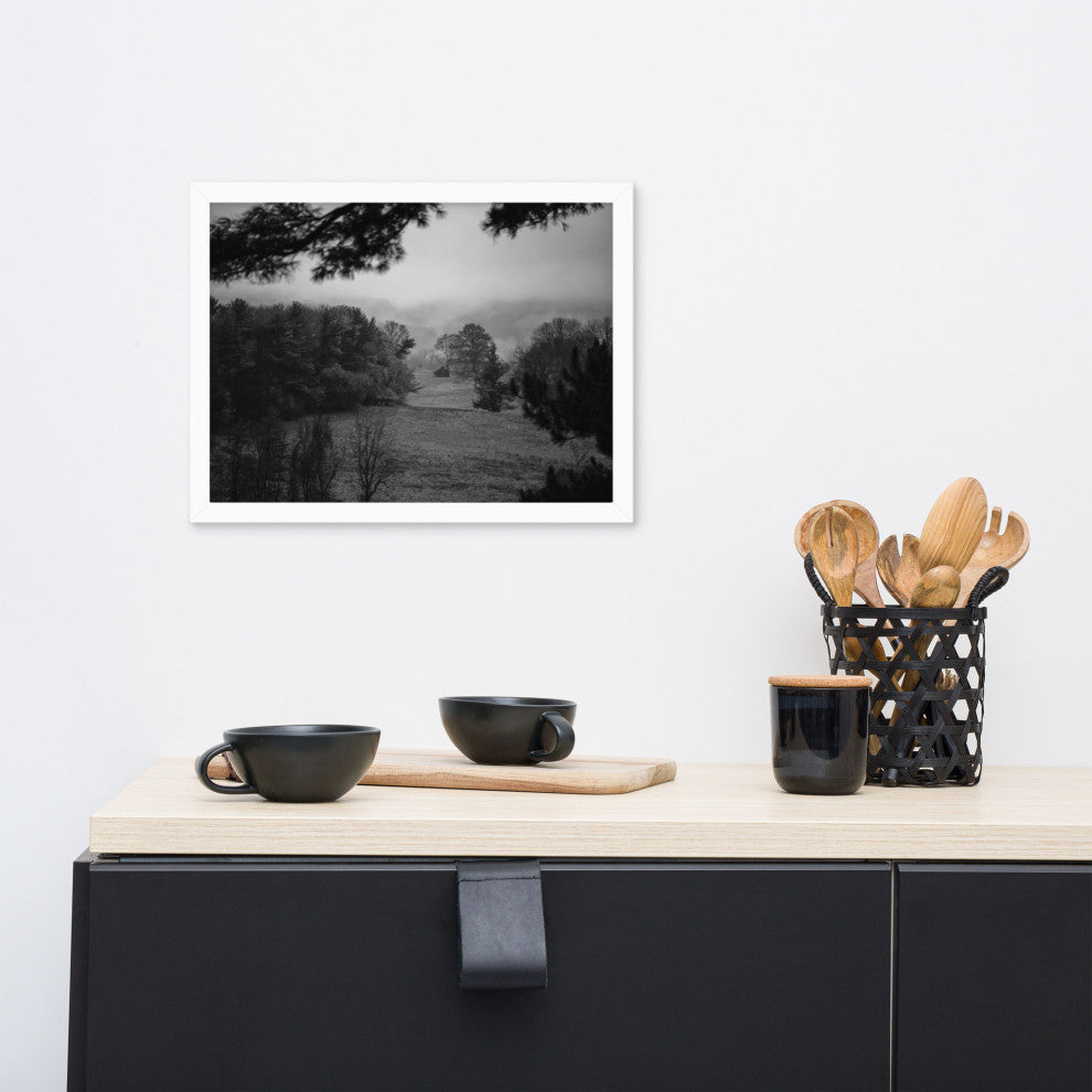 Mist of Valley Forge in Black and White Framed Photo Paper Wall Art Prints, White, 12" X 16"