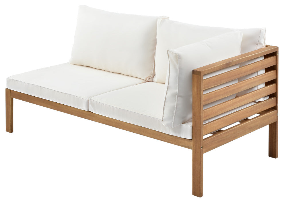 Wood Structure Outdoor Sofa Set with gray Cushions, Beige