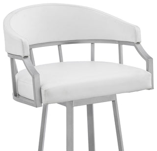 Palmdale Swivel Faux Leather Stool, Silver/White, 30" Counter Height