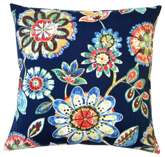 18" Outdoor Polyester Navy Throw Pillow, Set Of 2, Throw Pillow With Polyester I