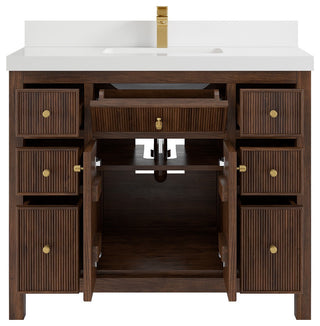 Sonoma Teak 42" Single Sink Vanity, Dark Walnut With 2" White Quartz