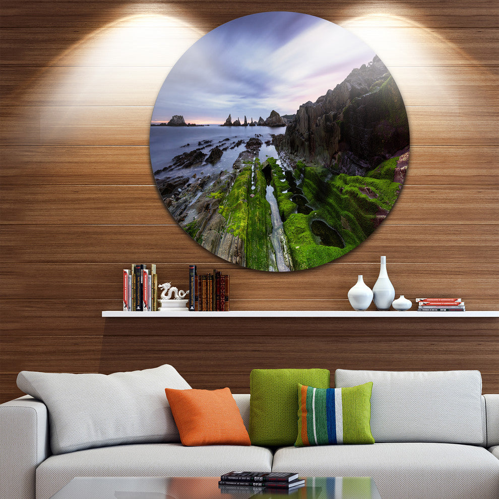 Gueirua Beach In Spain, Seashore Photography Disc Metal Wall Art, 11"