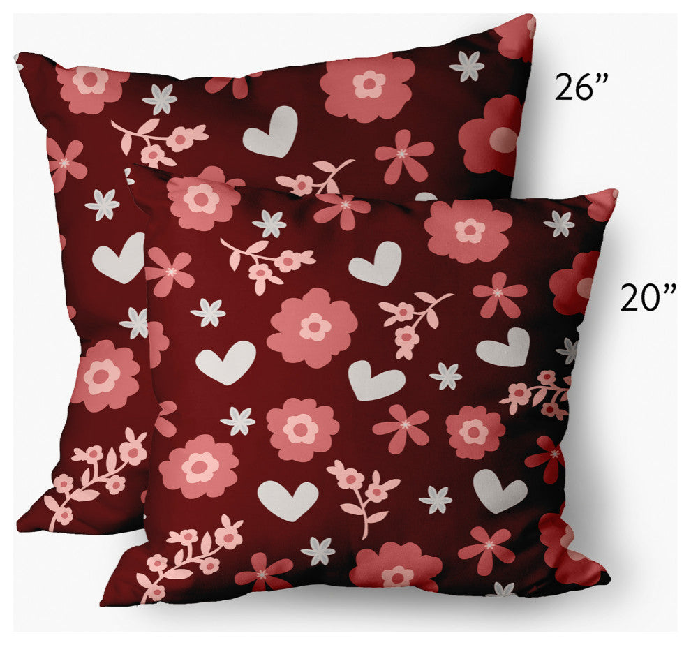Flowery Love Valentines Decorative Throw Pillow, Red, 26"x26"