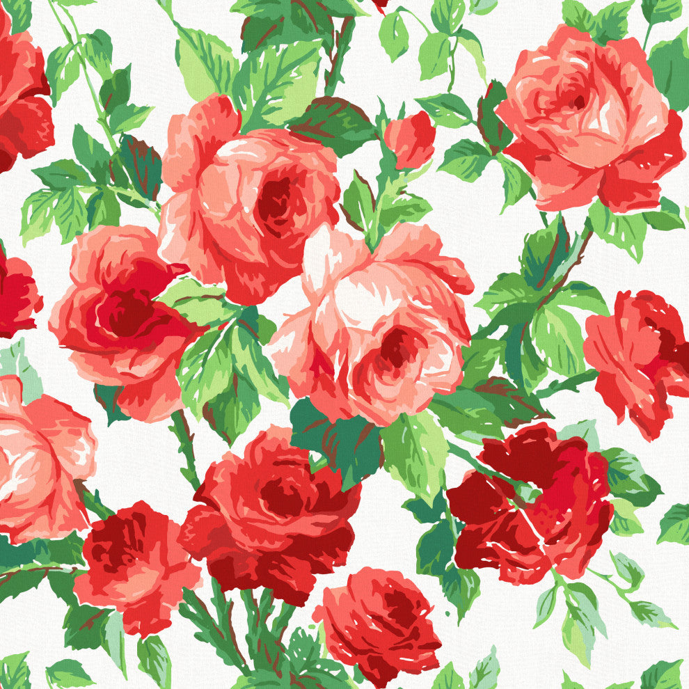 Red from Scalamandre King Hudson Headboard, Cabbage Rose Coral/Ivory