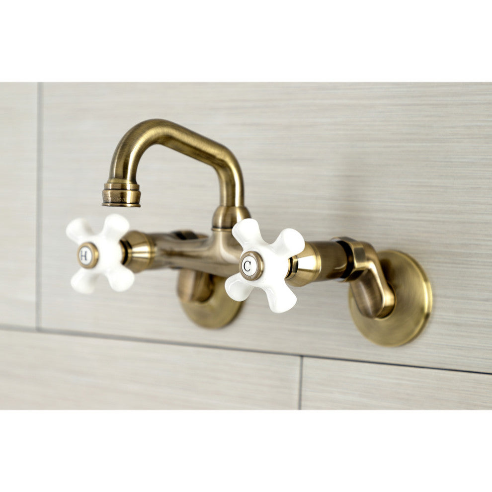 Kingston Brass KS612AB Two-Handle Wall Mount Bar Faucet, Antique Brass