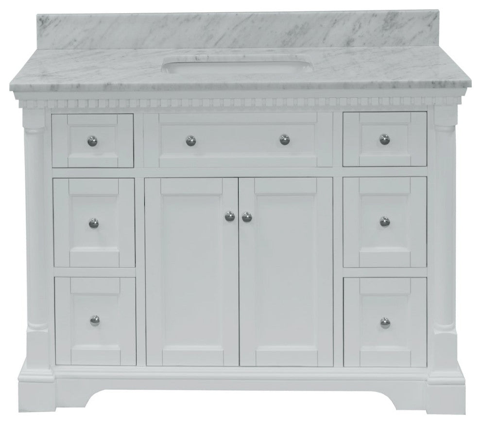 Sydney 48" Bathroom Vanity, White, Carrara Marble