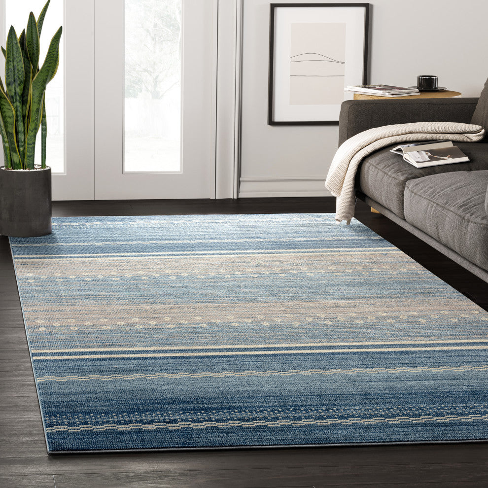 Abani Rugs Mesa MES210A Southwestern Blue Striped Area Rug