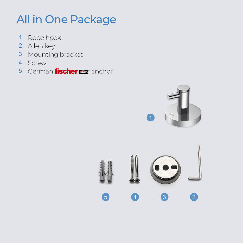 Circular Bathroom Robe Hook KBA1401, Chrome
