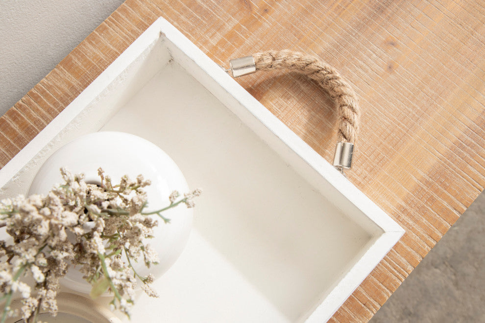 Bayville Wooden Decorative Tray, White, 10"x24"