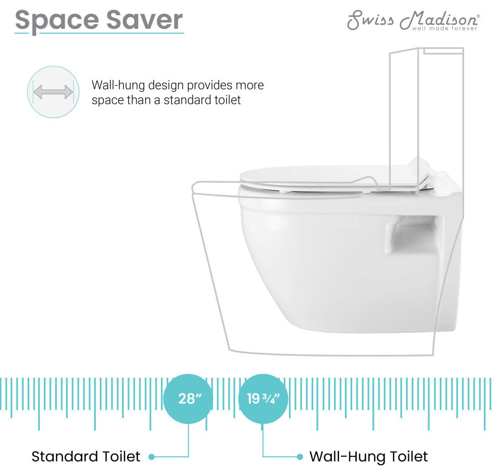 Ivy Wall Hung Elongated Toilet Bowl 0.8/1.28 GPF Dual Flush, Black Hardware