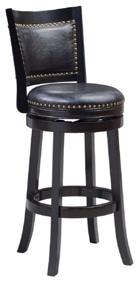 Pemberly Row 31" Contemporary Wood & Faux Leather Swivel Bar Stool in Black