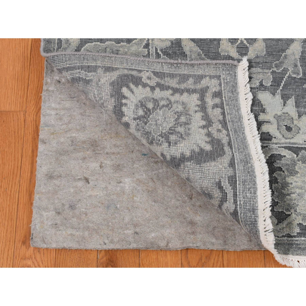Medium Gray, Hand Knotted, Oushak Influence, Silk With Wool, Rug, 9'x11'10"