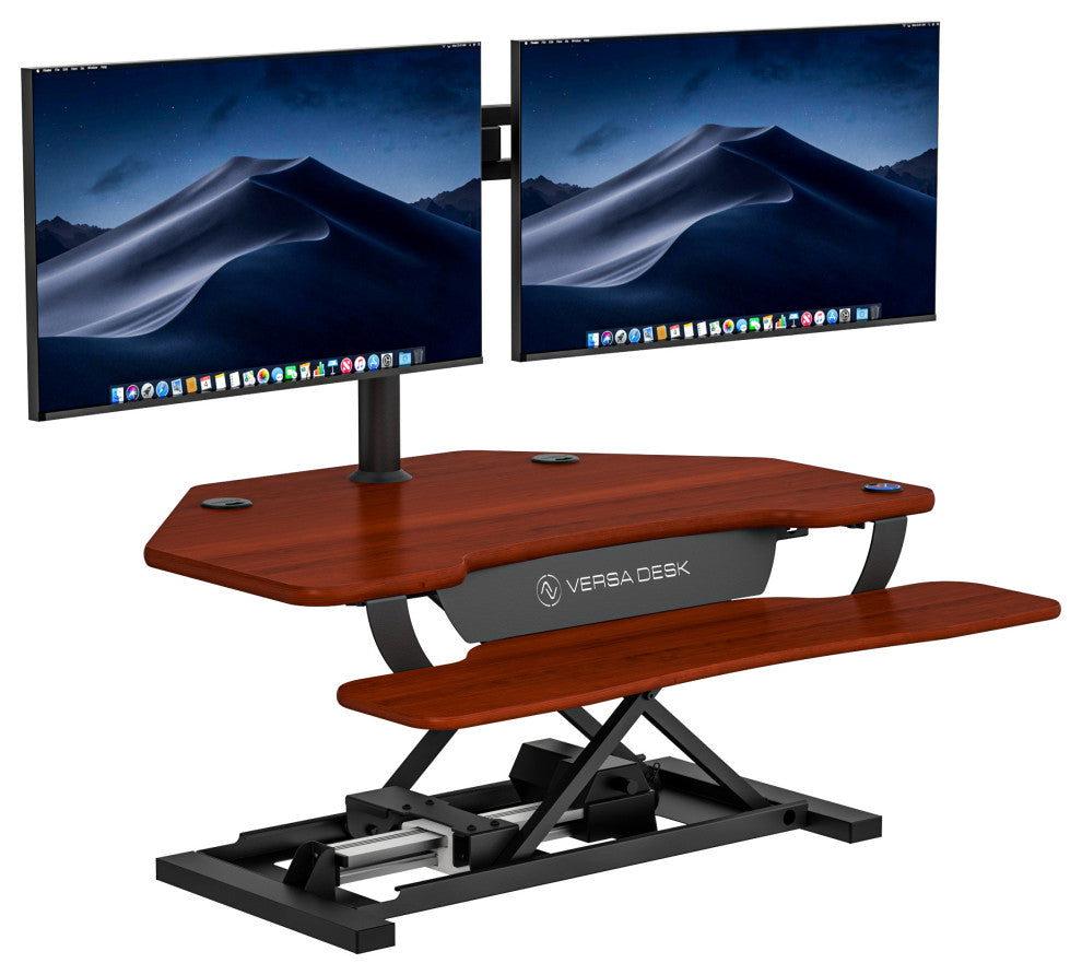 VersaDeskÂ® PowerProÂ® Corner Electric Standing Desk Converter with USB Charging, Cherry