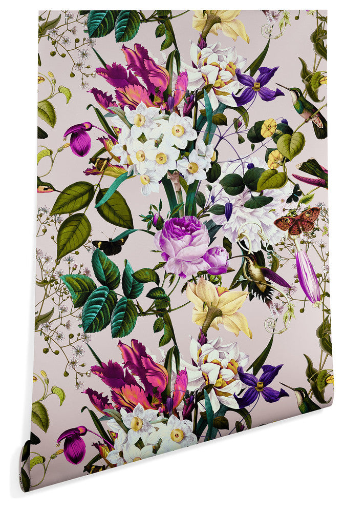 Deny Designs Marta Barragan Camarasa Bouquet Bird Wallpaper, Pink, 2'x4'