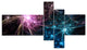 Blue Pink Colorful Fireworks, Abstract Art on Canvas, 60"x32", 5 panels