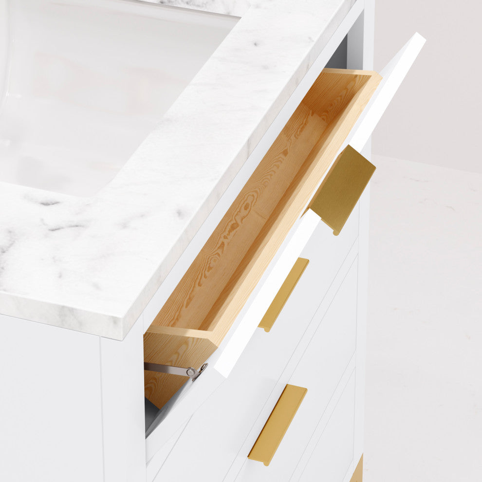 Bristol 30" Vanity, White With Mirrors and Hook Faucet
