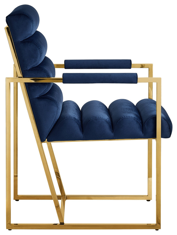 Inspired Home Maddyn Dining Chair, Velvet Navy/Gold