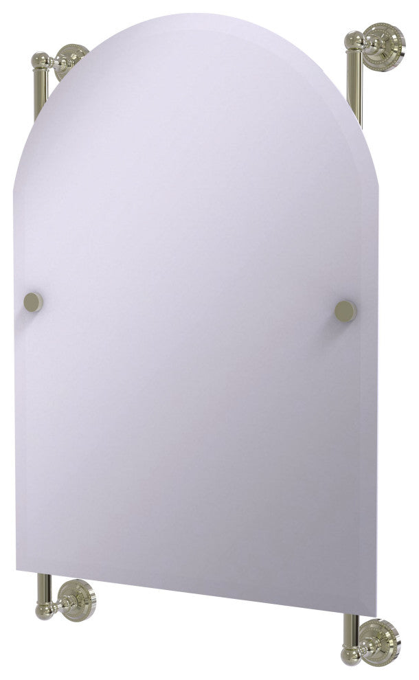 Dottingham Arched Top Frameless Rail Mounted Mirror, Polished Nickel