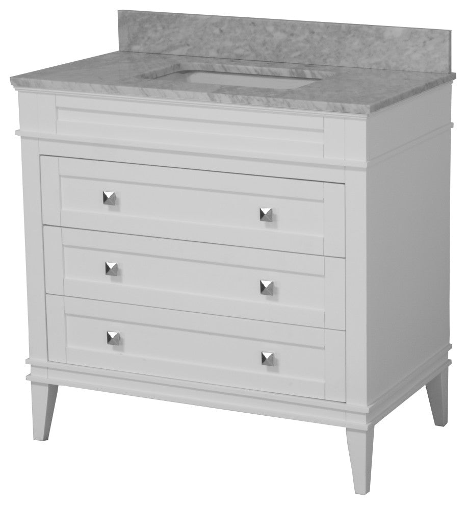 Eleanor 36" Bathroom Vanity, White, Carrara Marble