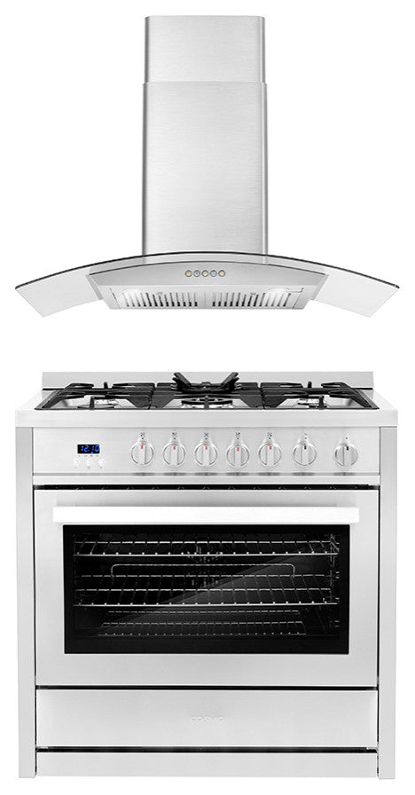 2-Piece Kitchen, 36" Gas Range and 36" Wall Mount Range Hood