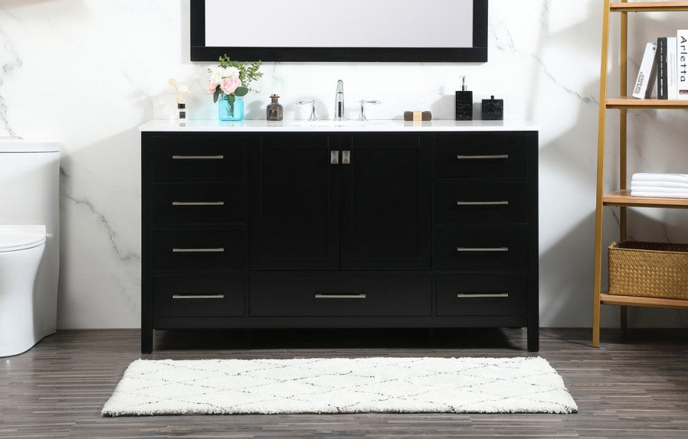 Elegant VF18860BK-BS 60"Single Bathroom Vanity, Black With Backsplash