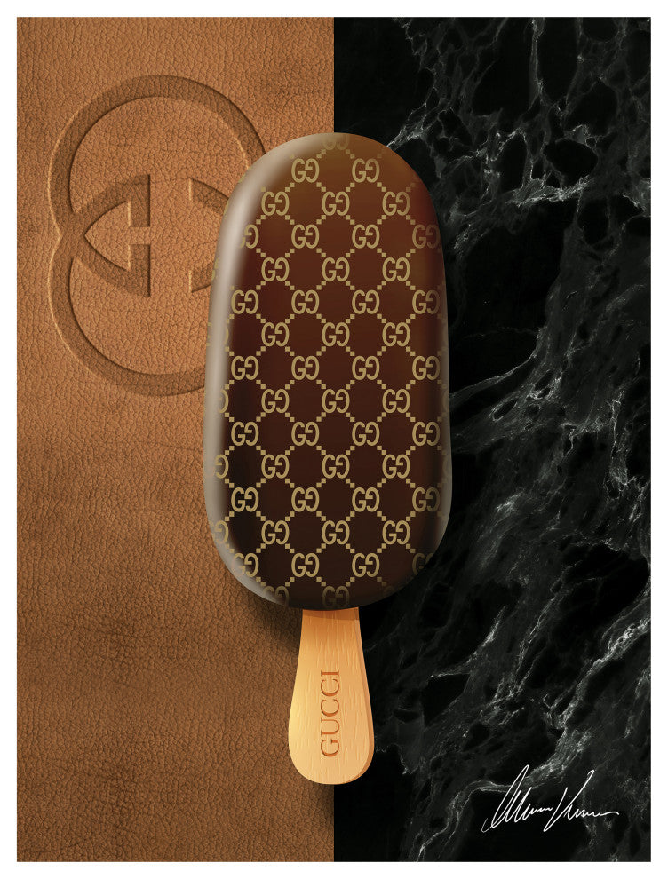 "Gucci Glamour" Frameless Free Floating Tempered Glass Panel Graphic Wall Art