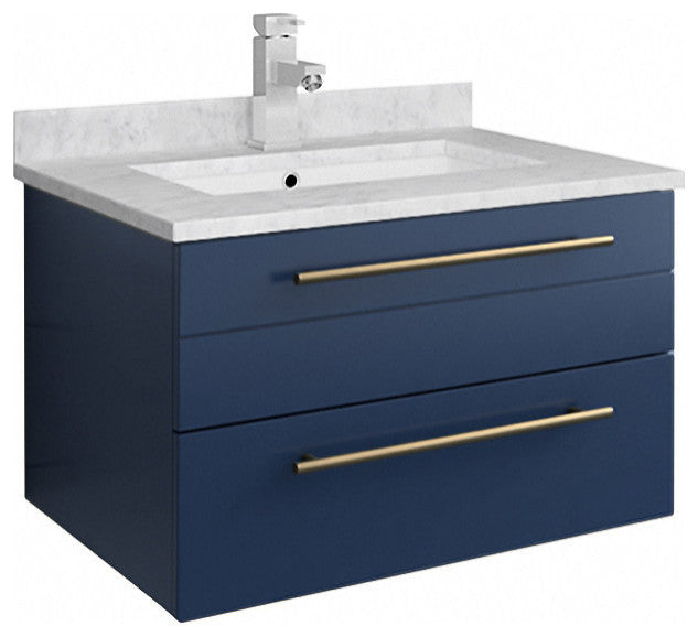Fresca Lucera Royal Blue Wall Mount Modern Bathroom Cabinet With Top and Sink