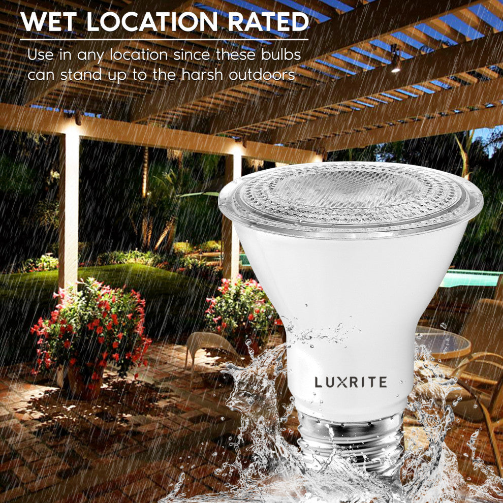 Luxrite 6 Pack PAR20 LED Bulb 7W 2700K Dimmable Wet Rated UL Listed