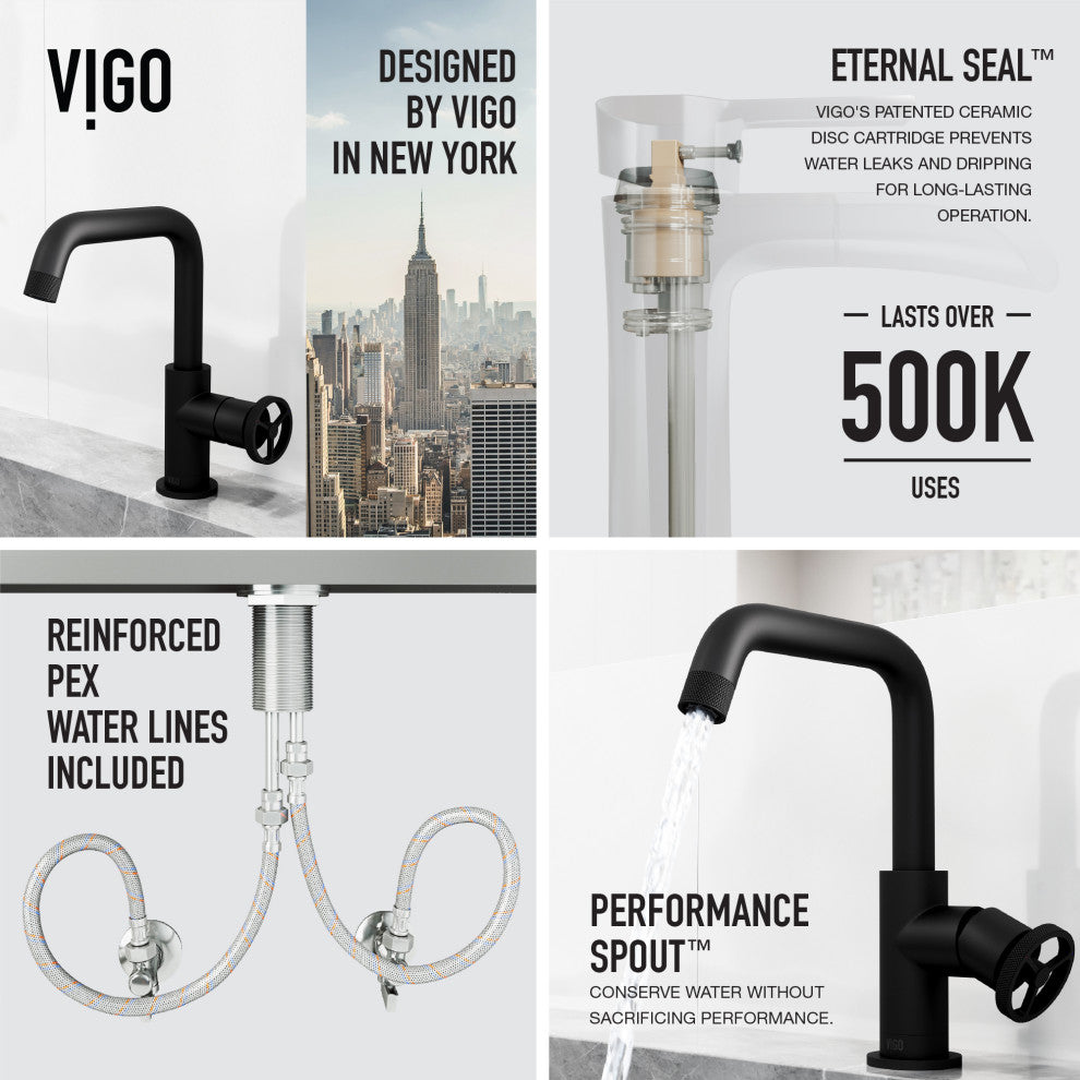 VIGO Cass 9" H Single Handle Single Hole Bathroom Faucet, Matte Black, Without Extras