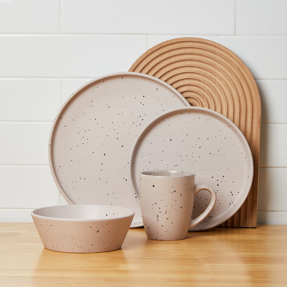 Stone Lain Jade Stoneware 32 Piece Dinnerware Set, Taupe