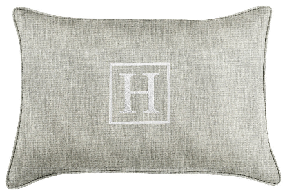 Sunbrella Embroidered Pillow 13"Hx20"Wx6"D, Canvas Granite, Monogram"H"