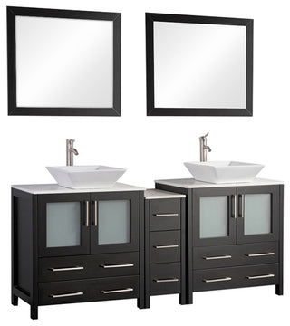 Vanity Art Vanity Set With Vessel Sink, Espresso, 72", Standard Mirror