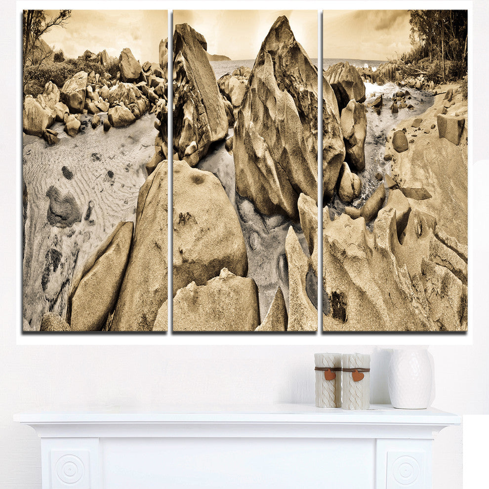 "Rocky Praslin Seychelles Panorama" Metal Wall Art, 3 Panels, 36"x28"