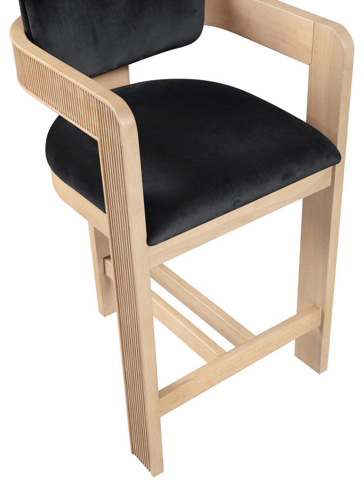 Sacha Upholstered Bar and Counter Stool, Black, Velvet, Natural