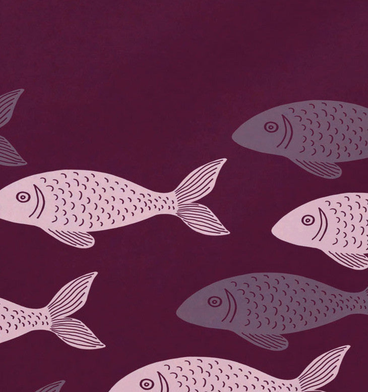 18"x14" Fish Line, Animal Print Placemat, Purple, Set of 4