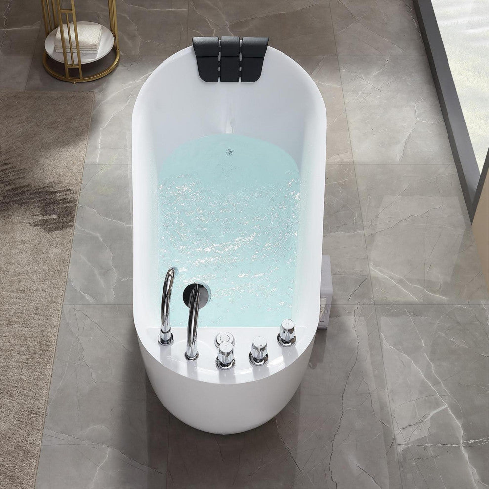 59" L x 29.5" W White Acrylic Right Drain Freestanding Whirlpool Tub