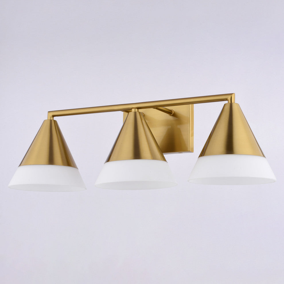 Winthrop 25.25" 3-Light Gold Modern Bathroom Vanity Fixture, White Glass Shade, Harvest Gold